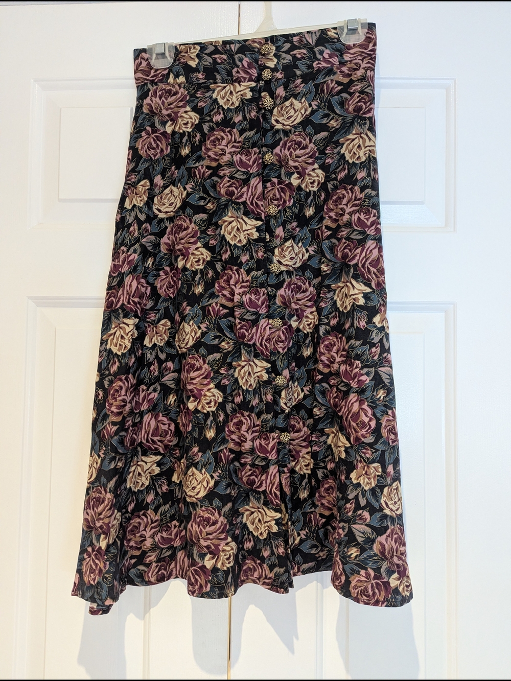 Vintage 90s Grunge Ashley Taylor Black Floral A-Line Midi Skirt Fairy Whimsigoth